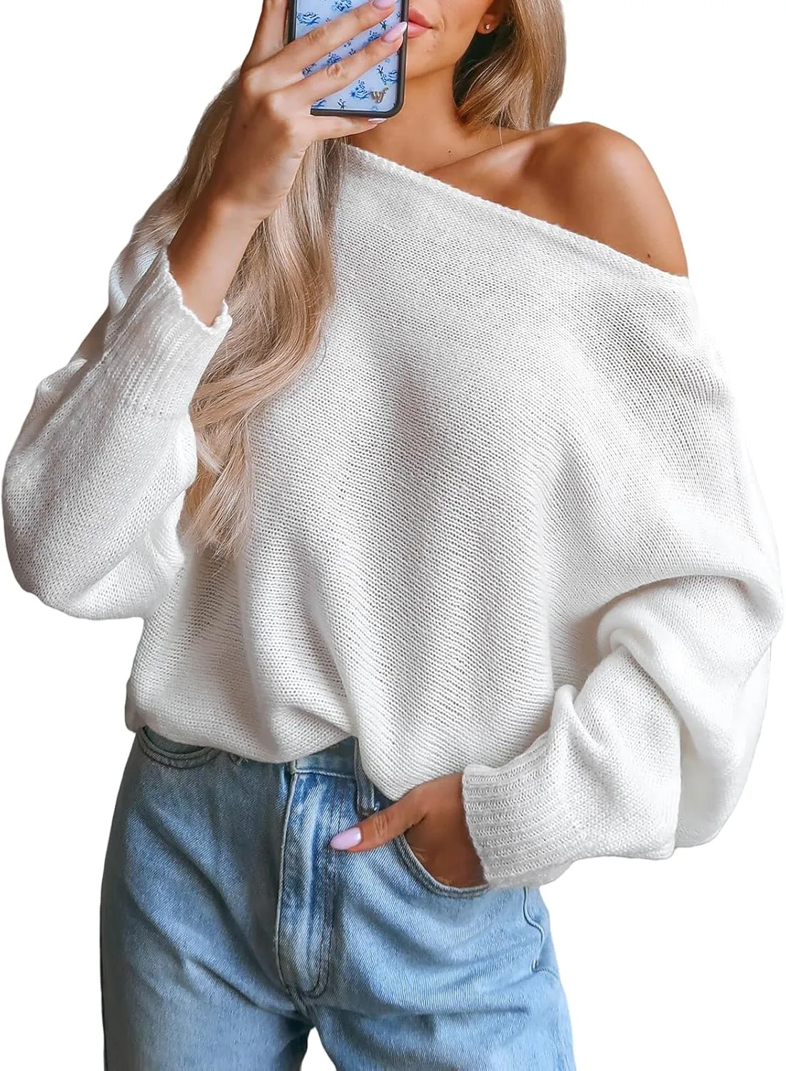 CUPSHE Women Sweater Long Sleeve Pullover One Shoulder Sweaters