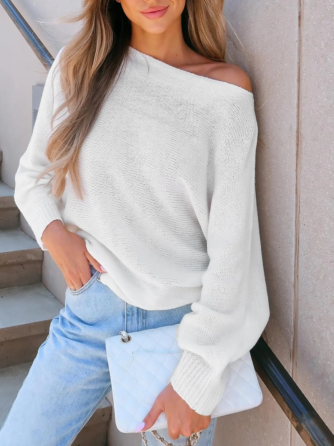 CUPSHE Women Sweater Long Sleeve Pullover One Shoulder Sweaters