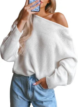 CUPSHE Women Sweater Long Sleeve Pullover One Shoulder Sweaters