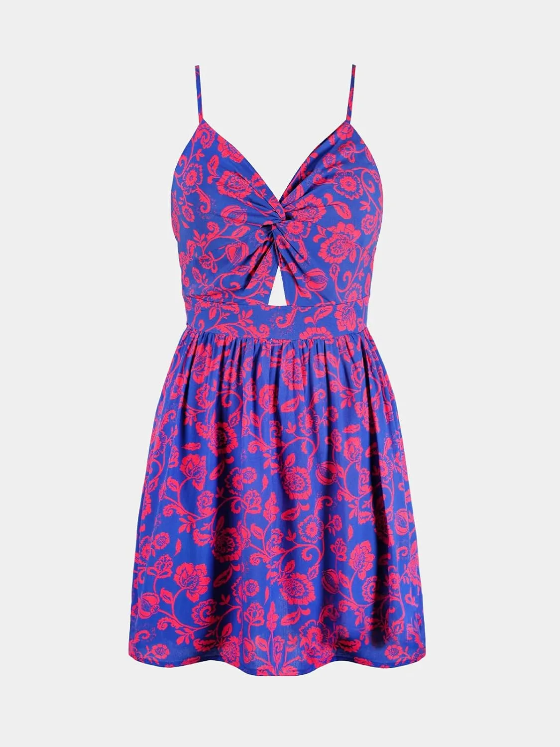 CUPSHE Women's Mini Dress Floral Twisted V Neck Sleeveless Short Dress Pleated Self Tie Back Mini Dress