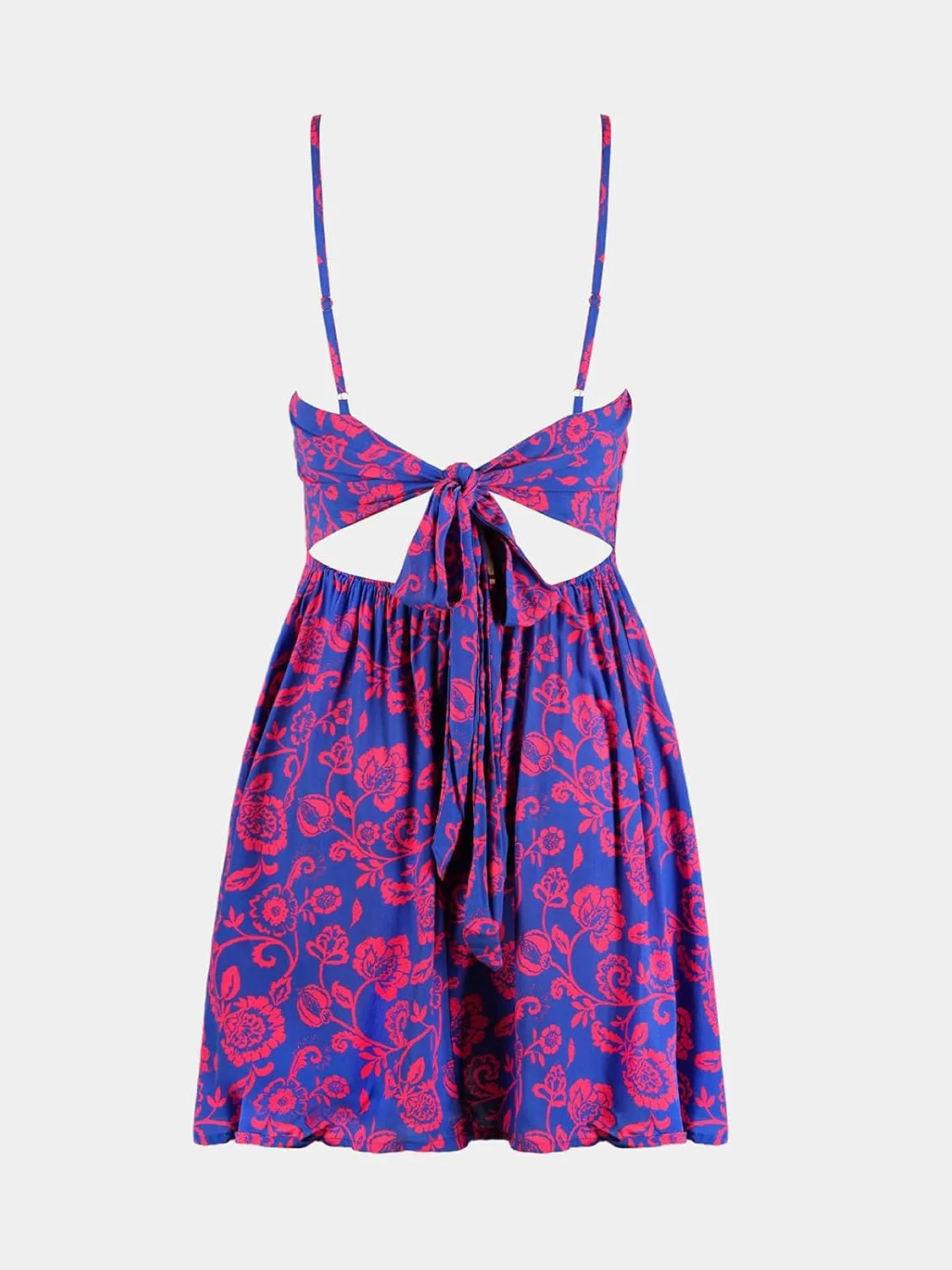 CUPSHE Women's Mini Dress Floral Twisted V Neck Sleeveless Short Dress Pleated Self Tie Back Mini Dress