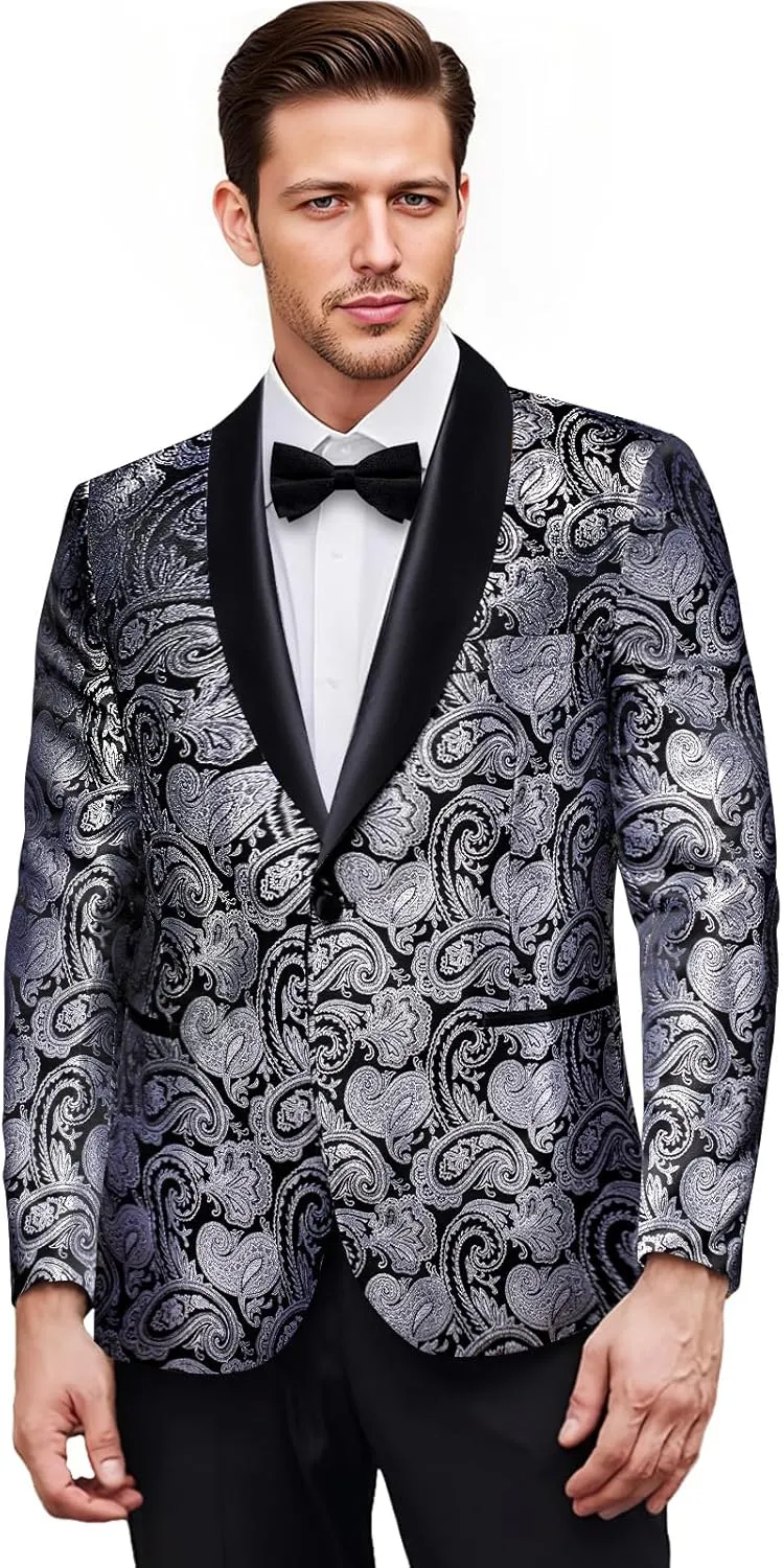 DiBanGu Mens Blazer One Button Shawl Lapel Tuxedo Sport Coat Casual Dress Suit Jacket for Men Wedding Party Prom
