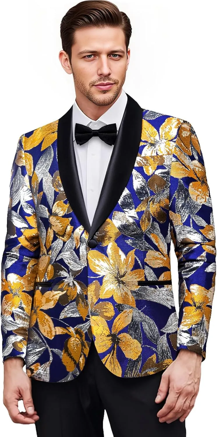 DiBanGu Mens Blazer One Button Shawl Lapel Tuxedo Sport Coat Casual Dress Suit Jacket for Men Wedding Party Prom