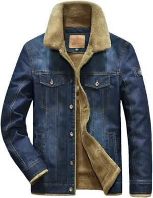 Dninmim Men's Winter Thick Denim Jacket Fleece Warm Windbreaker Casual Multi-Pockets Outwear Coat Streetwear