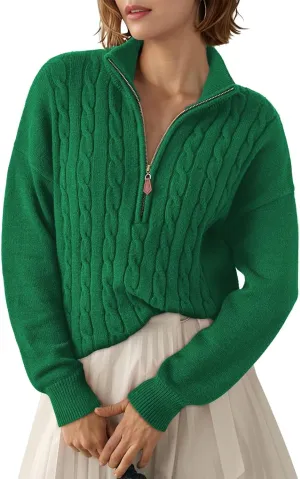 Dokotoo Women's Sweaters 2025 Fall Winter Quarter Zip Casual Ribbed Knitwear Pullover