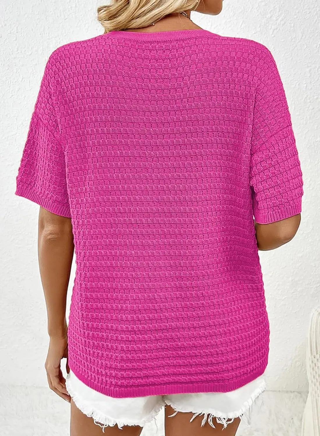 Dokotoo Womens Sweaters Casual Crewneck Short Sleeve Lightweight Knit Trendy Pullover Sweater Tops Spring Summer Outfits