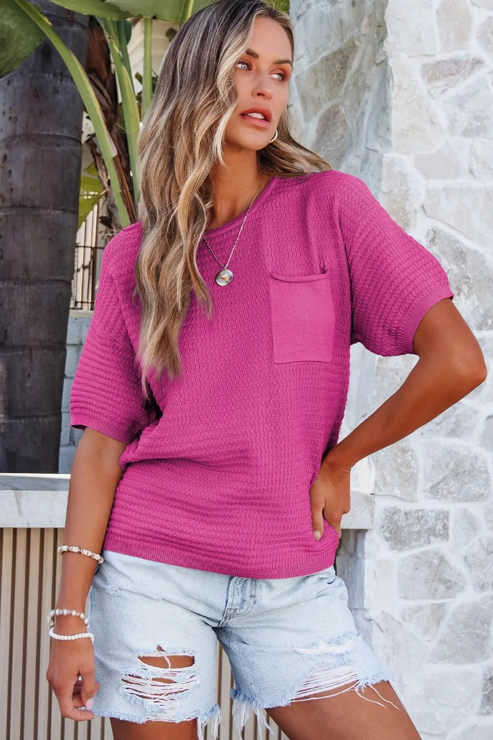 Dokotoo Womens Sweaters Casual Crewneck Short Sleeve Lightweight Knit Trendy Pullover Sweater Tops Spring Summer Outfits