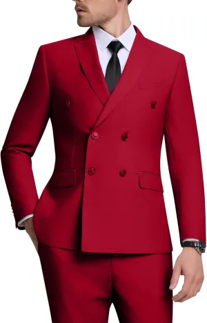 Double Breasted Suit Men Slim Fit 2 Pieces Suit Blazer Pants Formal 2 Button Tuxedo Jacket for Wedding Business Prom