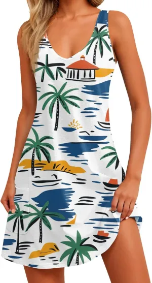 Dresses for Women 2025 Summer Beach Vacation Clothes Spring Sleeveless V Neck Casual Sundresses