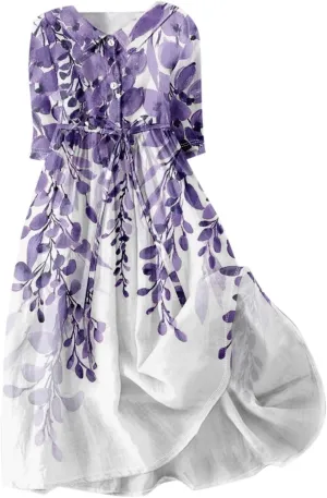 Dresses for Women Summer Floral Long Dress Trendy 3/4 Sleeve Wrap Flowy Beach Dress A Line Boho Vacation Dresses