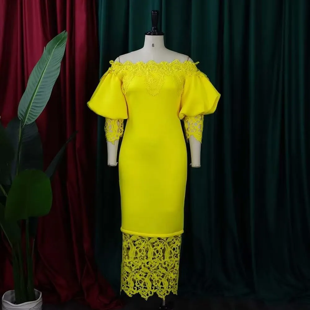 Elegant Sexy Floral Lace Off Shoulder Evening Gown Party Bodycon Midi Dress
