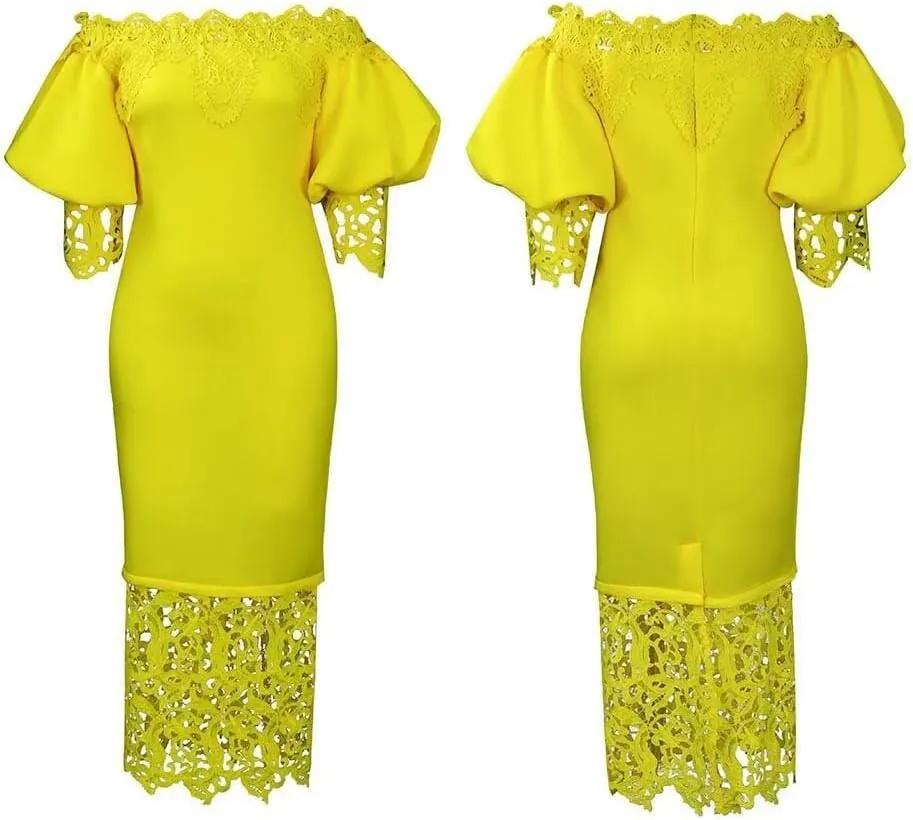 Elegant Sexy Floral Lace Off Shoulder Evening Gown Party Bodycon Midi Dress