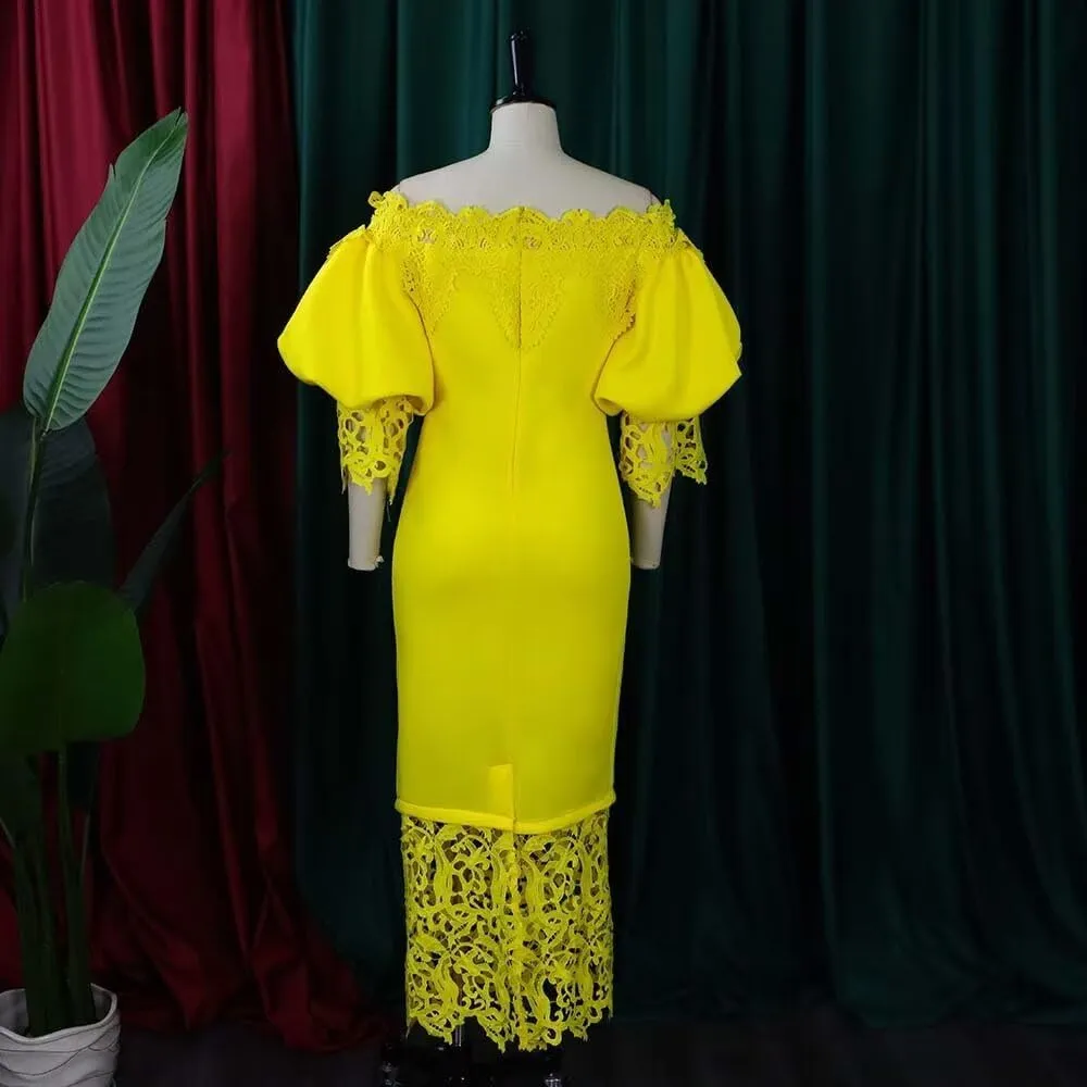 Elegant Sexy Floral Lace Off Shoulder Evening Gown Party Bodycon Midi Dress