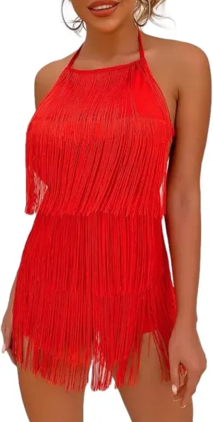 Ella Lust Sexy Backless Fringe Dress Jumpsuit - Western Country Concert Cowgirl Outfit for Women Nashville Tassel Romper
