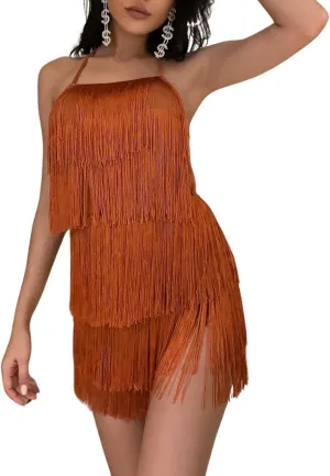Ella Lust Sexy Backless Fringe Dress Jumpsuit - Western Country Concert Cowgirl Outfit for Women Nashville Tassel Romper