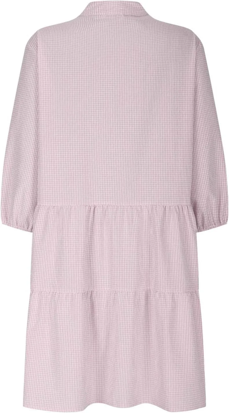 Fall Dresses for Women 2024 Trendy Loose Fit V-Neck Button Solid Color Dress Casual 3/4 Sleeve Plaid Dress Outfits
