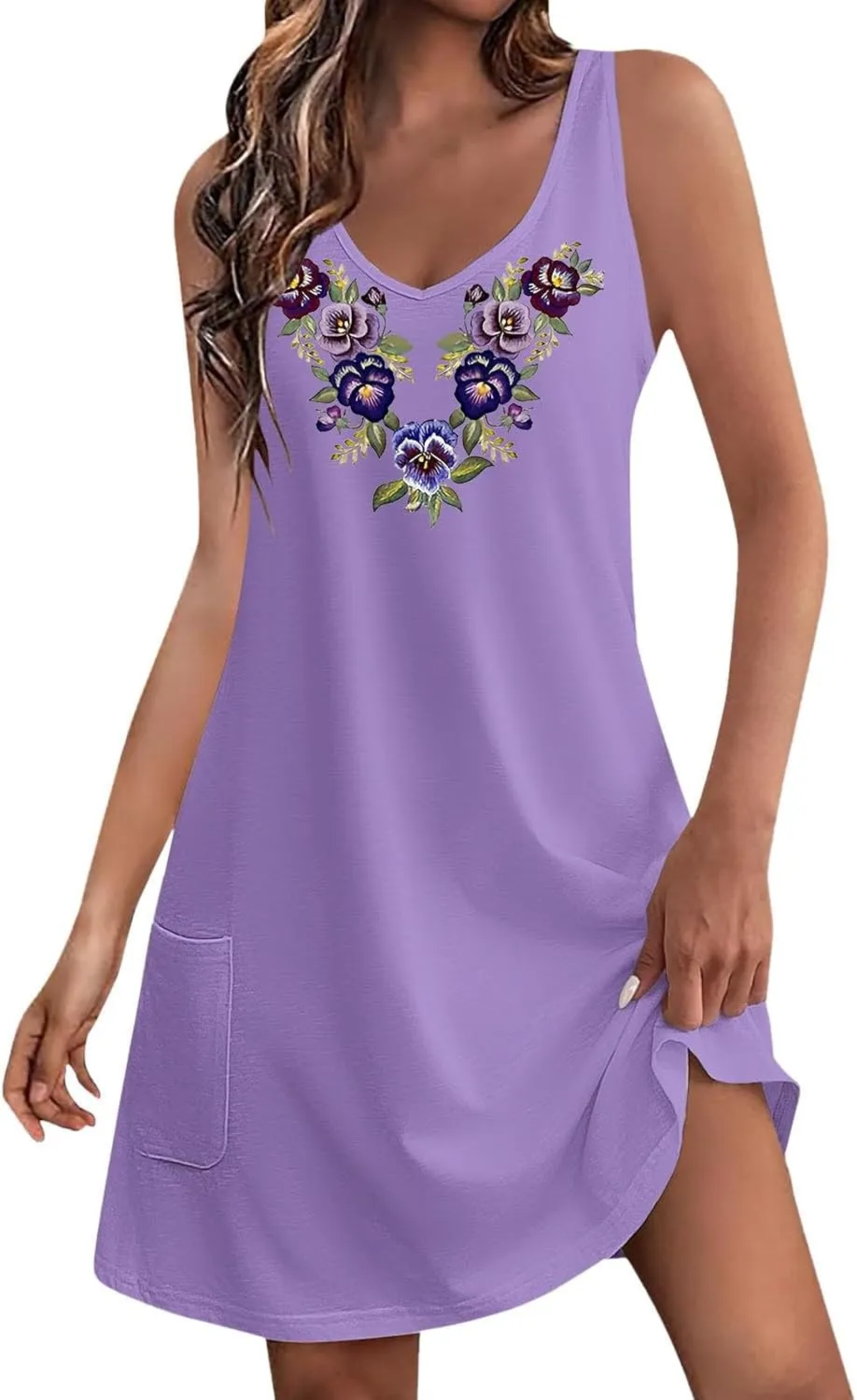 Floral Print Dresses for Women - Casual V-Neck Sundresses, Vintage Sleeveless Tshirt Dresses,Summer Beachwear 2025