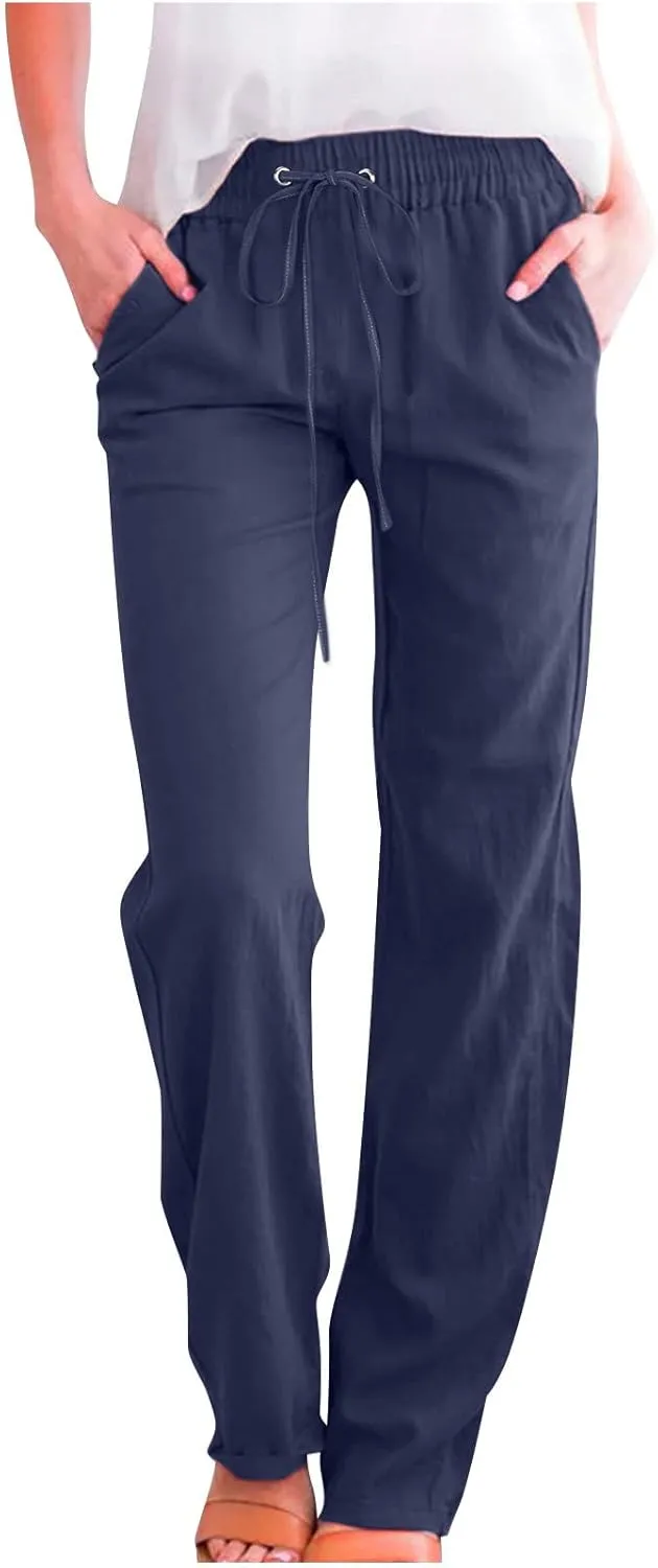 Flowy Linen Pants Women Summer Loose Baggy for Women Pants Palazoo Slacks 2025 Vacation Summer Wide Leg Trousers