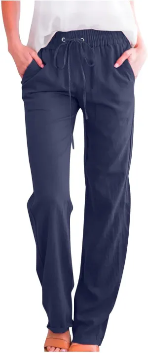 Flowy Linen Pants Women Summer Loose Baggy for Women Pants Palazoo Slacks 2025 Vacation Summer Wide Leg Trousers