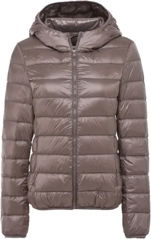 Flygo Women's Lightweight Hooded Down Jacket Water Resistance Puffer Coat