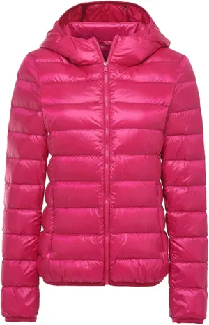 Flygo Women's Lightweight Hooded Down Jacket Water Resistance Puffer Coat