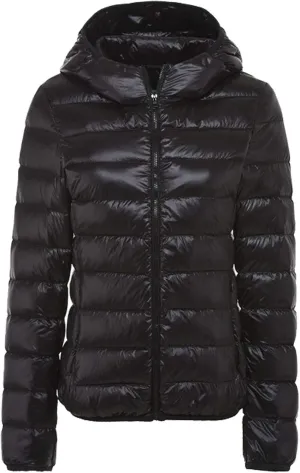 Flygo Women's Lightweight Hooded Down Jacket Water Resistance Puffer Coat