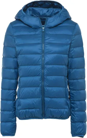 Flygo Women's Lightweight Hooded Down Jacket Water Resistance Puffer Coat