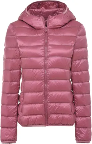 Flygo Women's Lightweight Hooded Down Jacket Water Resistance Puffer Coat