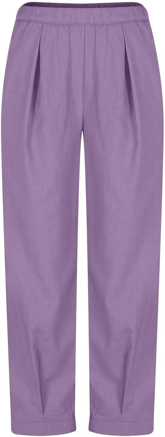 Generic Womens Linen Pants, Comfy Elastic High Waist Palazzo Pants with Pockets, Casual Loose Wide Leg Cotton Trousers