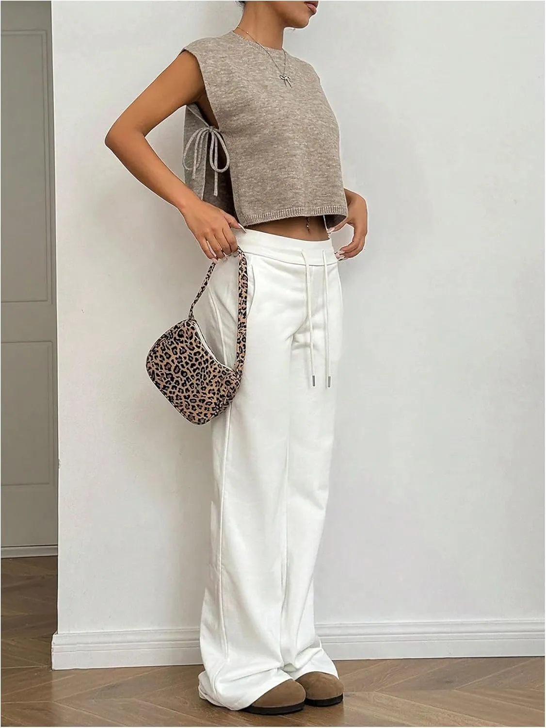 GORGLITTER Women's Cap Sleeve Sweater Tank Tops Cropped Sleeveless Side Tie Sweater Vest Crew Neck Causal Knit Top