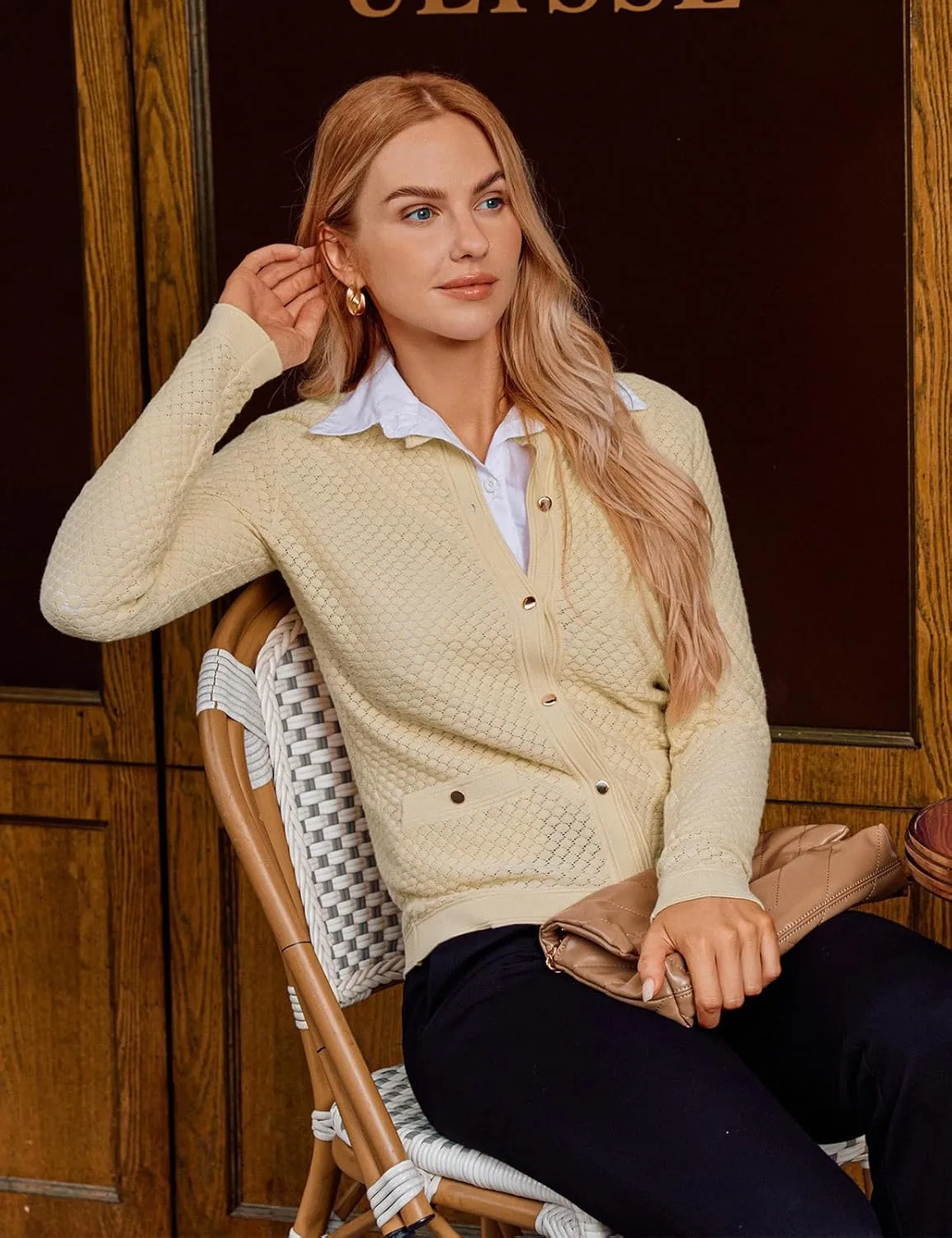GRACE KARIN Womens 2024 Cardigan Sweaters Dressy Long Sleeve Button Down Sweater Jacket Open Front Sweater with Pockets