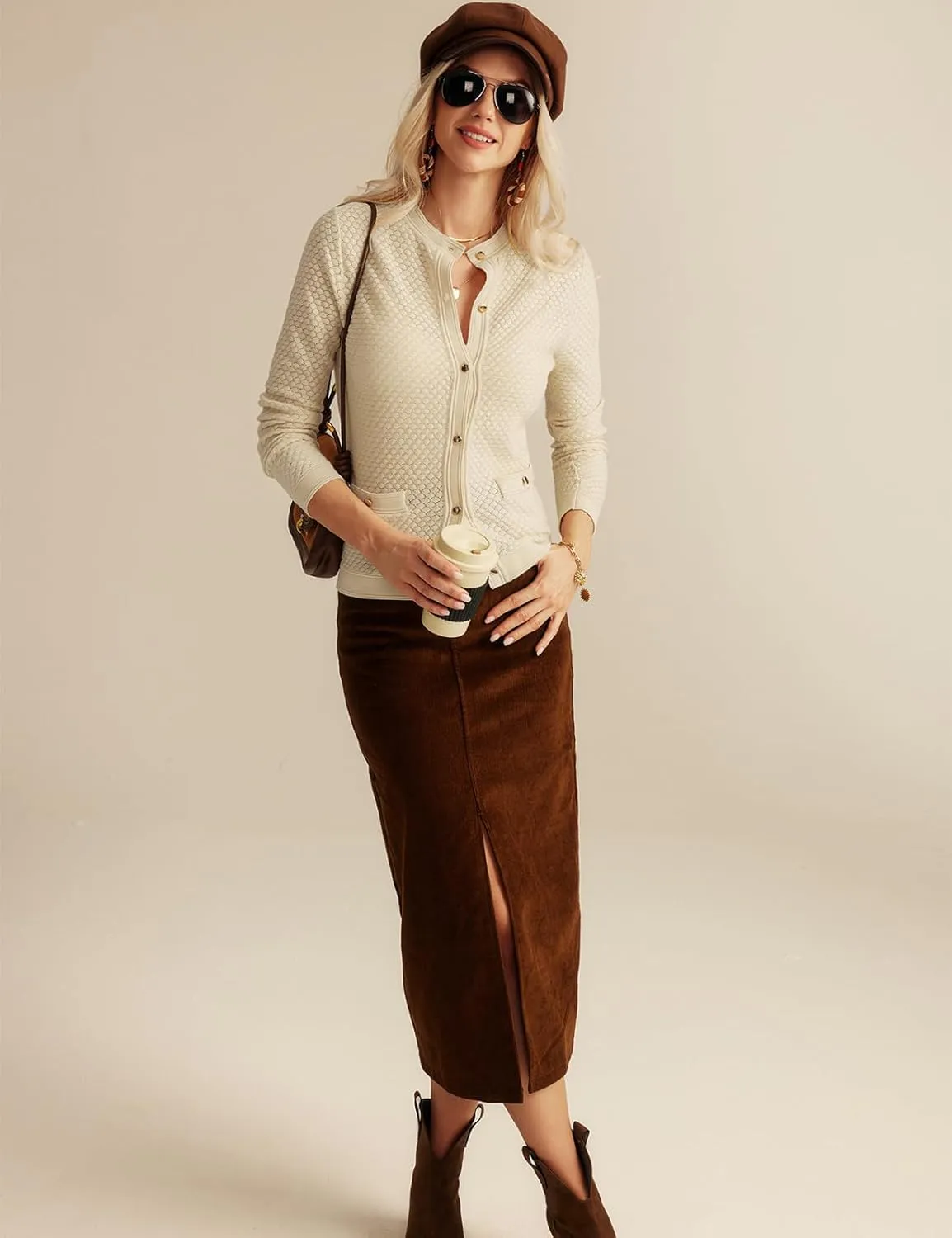 GRACE KARIN Womens 2024 Cardigan Sweaters Dressy Long Sleeve Button Down Sweater Jacket Open Front Sweater with Pockets