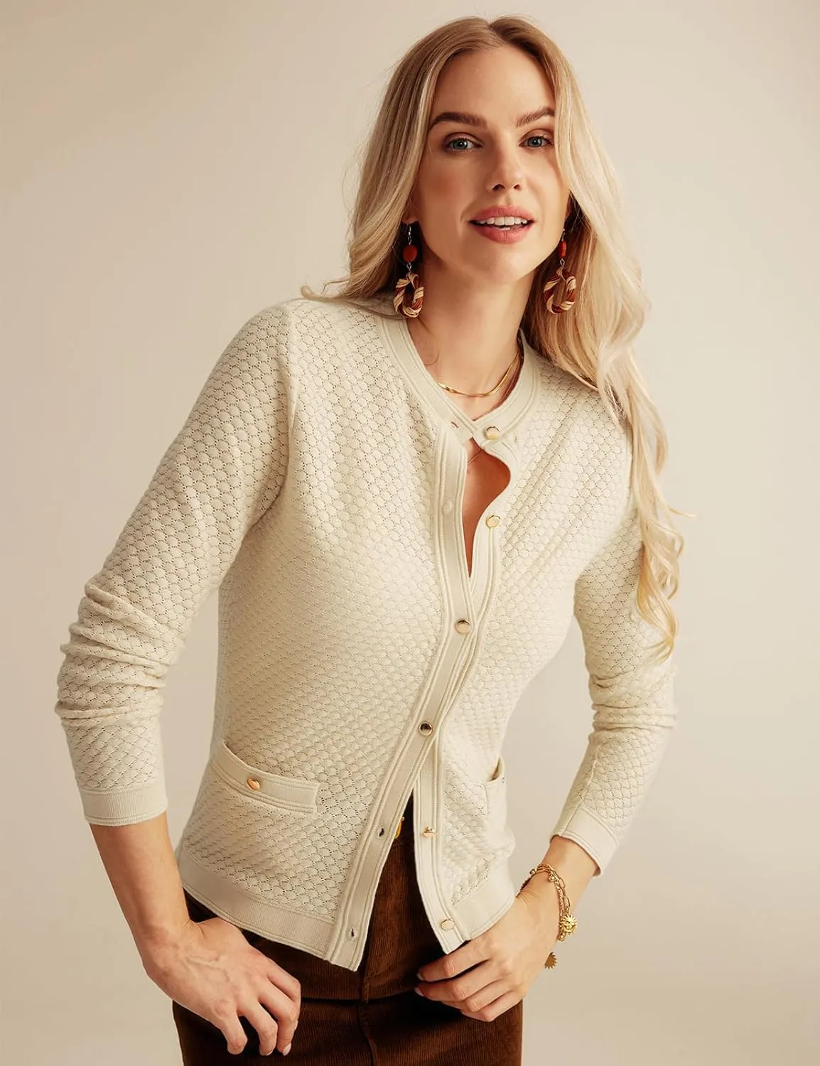 GRACE KARIN Womens 2024 Cardigan Sweaters Dressy Long Sleeve Button Down Sweater Jacket Open Front Sweater with Pockets