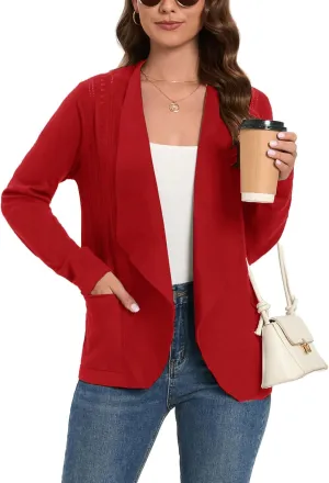 GRACE KARIN Women's Open Front Sweater Blazer Lapel Cardigan Sweater Long Sleeve Knitted Blazer Jackets with Pockets