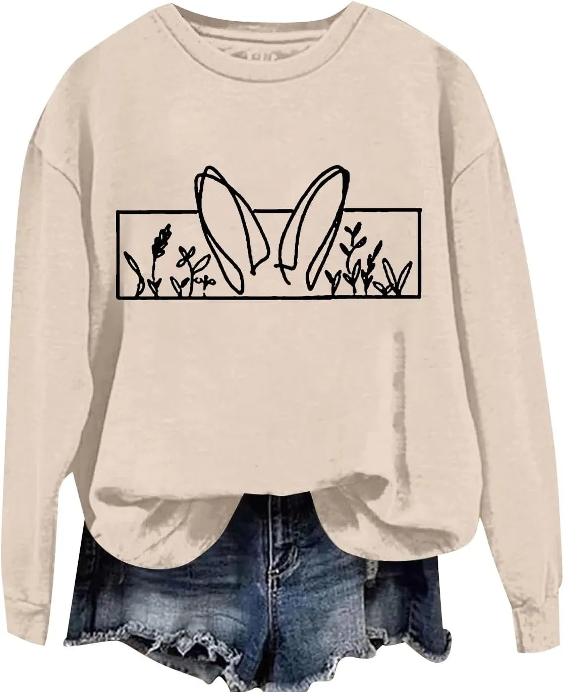 Happy Easter Sweatshirt for Women Cute Bunny Rabbit Graphic Crew Neck Sweat Shirts Trendy Easter Gifts Festival Tops