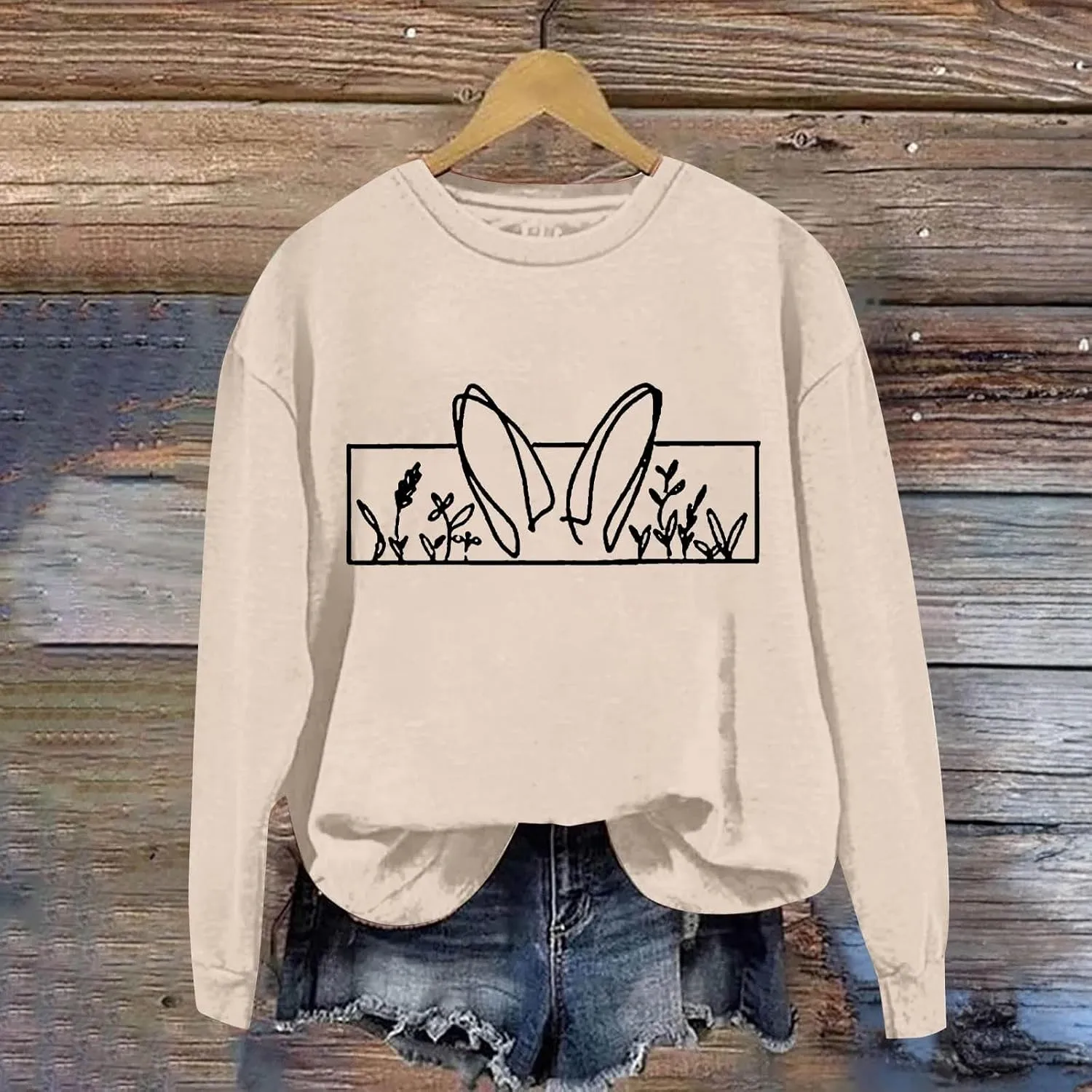 Happy Easter Sweatshirt for Women Cute Bunny Rabbit Graphic Crew Neck Sweat Shirts Trendy Easter Gifts Festival Tops
