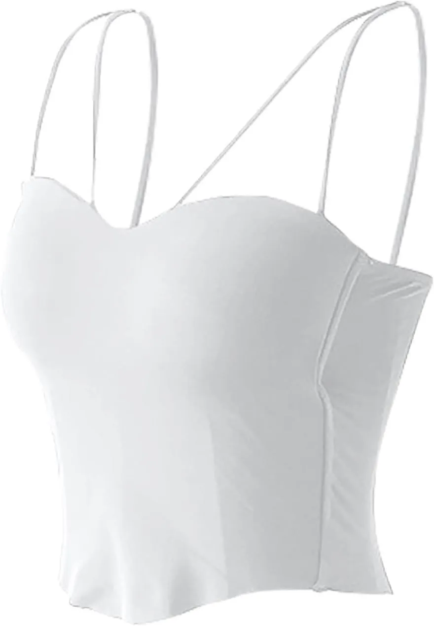 HGps8w Women's Built in Bra Camisole Sexy Spaghetti Strap Tank Tops Bandeau Workout Yoga Undershirts