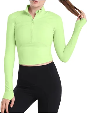 HGps8w Workout Shirts for Women Quick Dry Long Sleeve Crop Tops Slim Fit Running Athletic Sports T Shirt with Thumb Hole