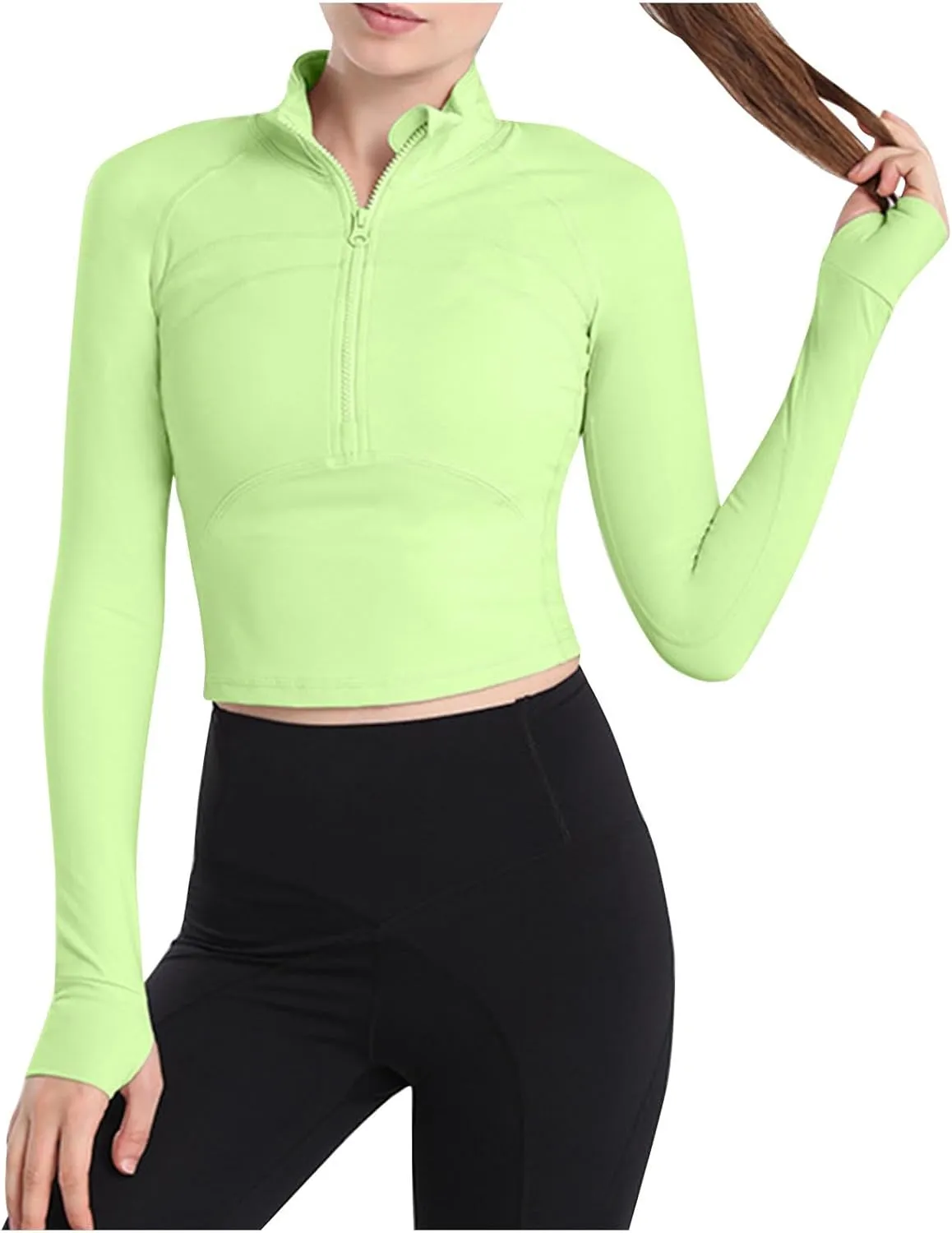 HGps8w Workout Shirts for Women Quick Dry Long Sleeve Crop Tops Slim Fit Running Athletic Sports T Shirt with Thumb Hole
