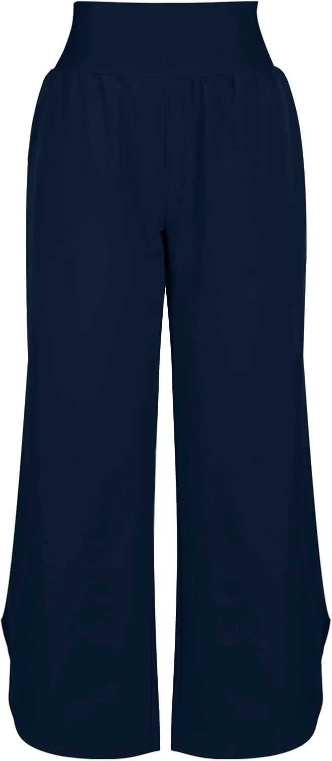 High Waist Capri Pants for Women Wide Leg Flowy Cropped Trousers Slim Fit Slit Hem Capris Casual Summer Crop