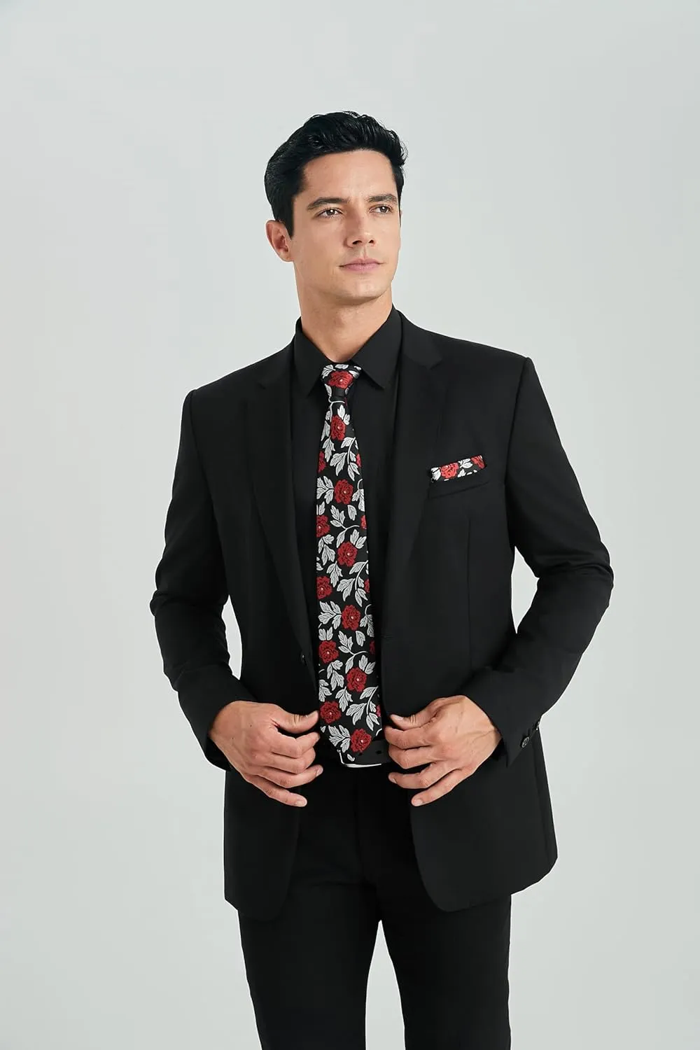 HISDERN Mens Dress Shirt and Tie Handkerchief Set Classic Long Sleeve Shirts Matching Ties Formal Button Down Shirts