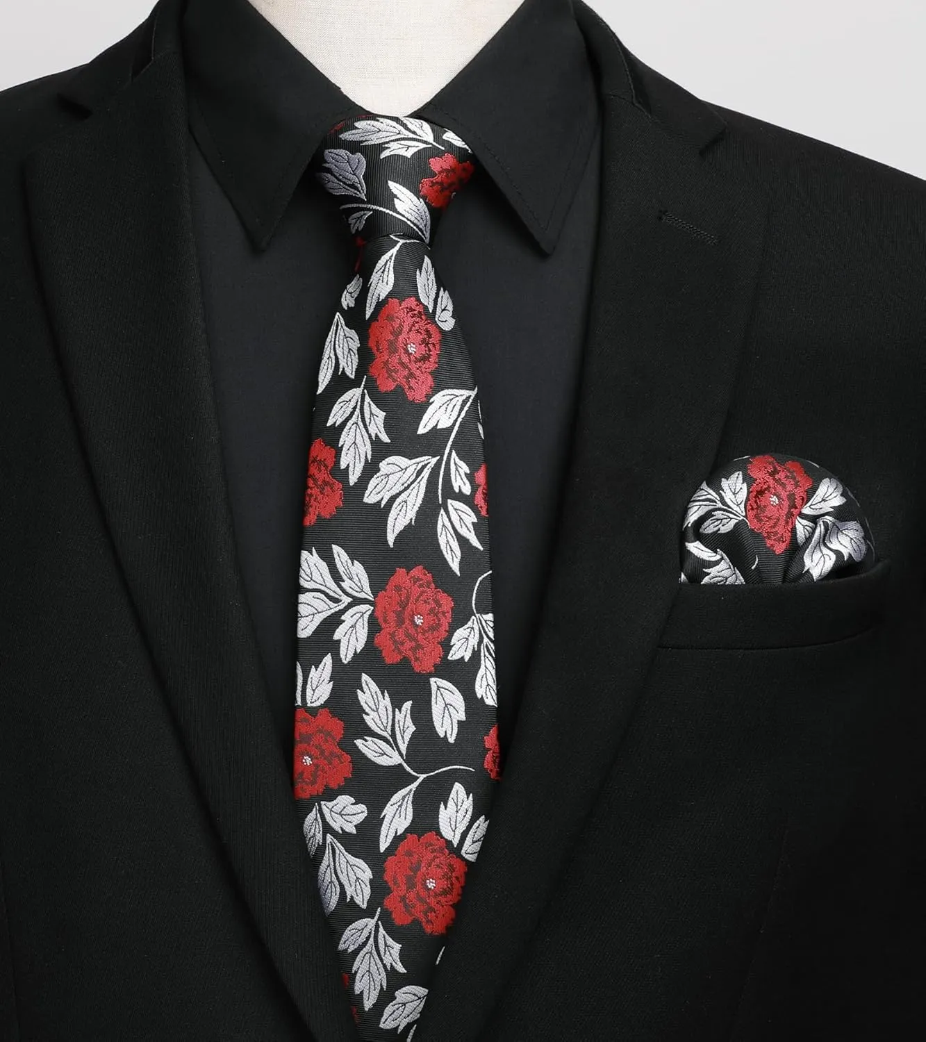HISDERN Mens Dress Shirt and Tie Handkerchief Set Classic Long Sleeve Shirts Matching Ties Formal Button Down Shirts