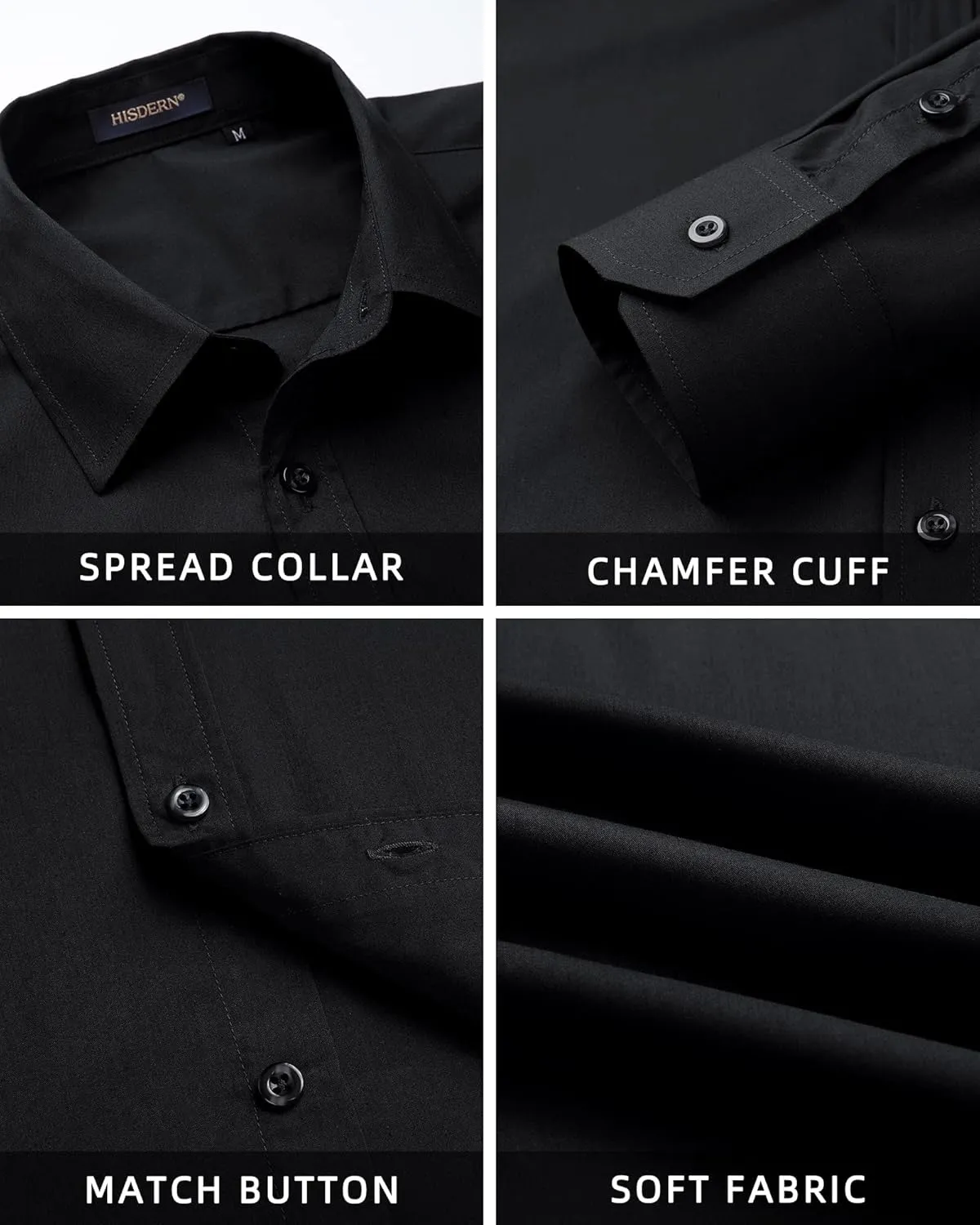 HISDERN Mens Dress Shirt and Tie Handkerchief Set Classic Long Sleeve Shirts Matching Ties Formal Button Down Shirts
