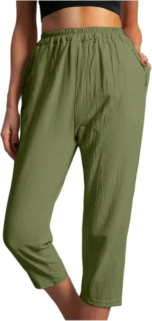 hlysgo Cotton Linen Capri Pants for Women High Waisted Straight Leg Capris 2025 Summer Loose Comfy Casual Cropped Trouser