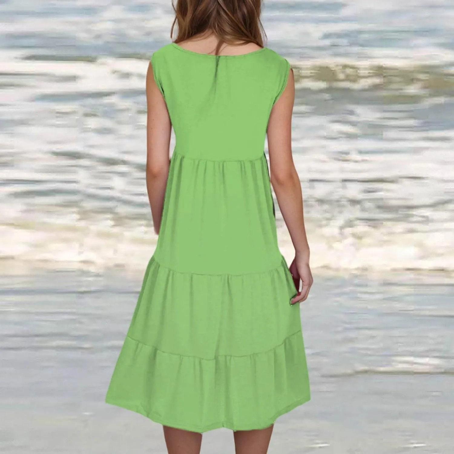 hlysgo Plus Size Summer Dresses for Women 2025 Casual Sleeveless Mini Beach Sundresses Flowy Tiered Tank Dress with Pockets
