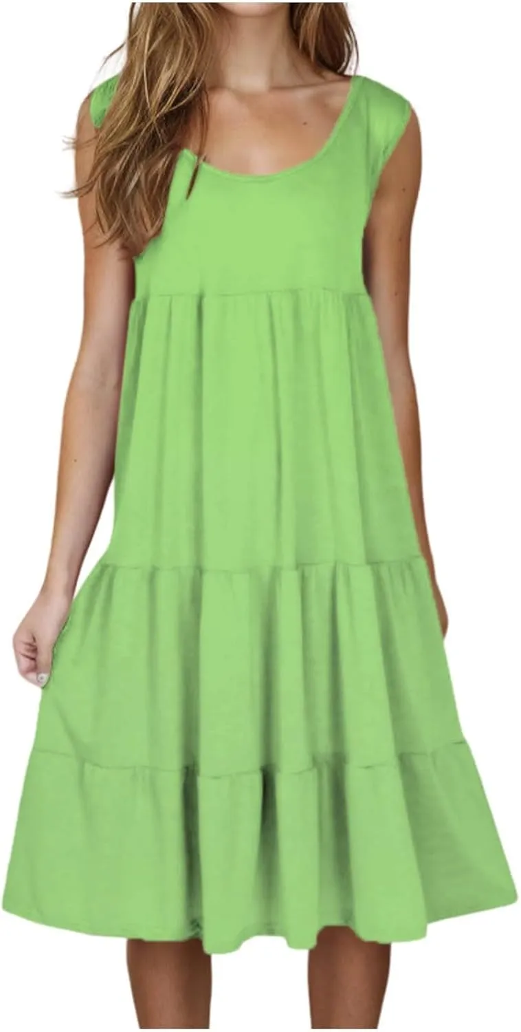 hlysgo Plus Size Summer Dresses for Women 2025 Casual Sleeveless Mini Beach Sundresses Flowy Tiered Tank Dress with Pockets