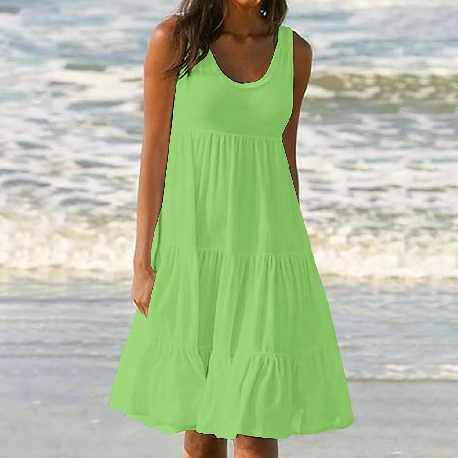 hlysgo Plus Size Summer Dresses for Women 2025 Casual Sleeveless Mini Beach Sundresses Flowy Tiered Tank Dress with Pockets