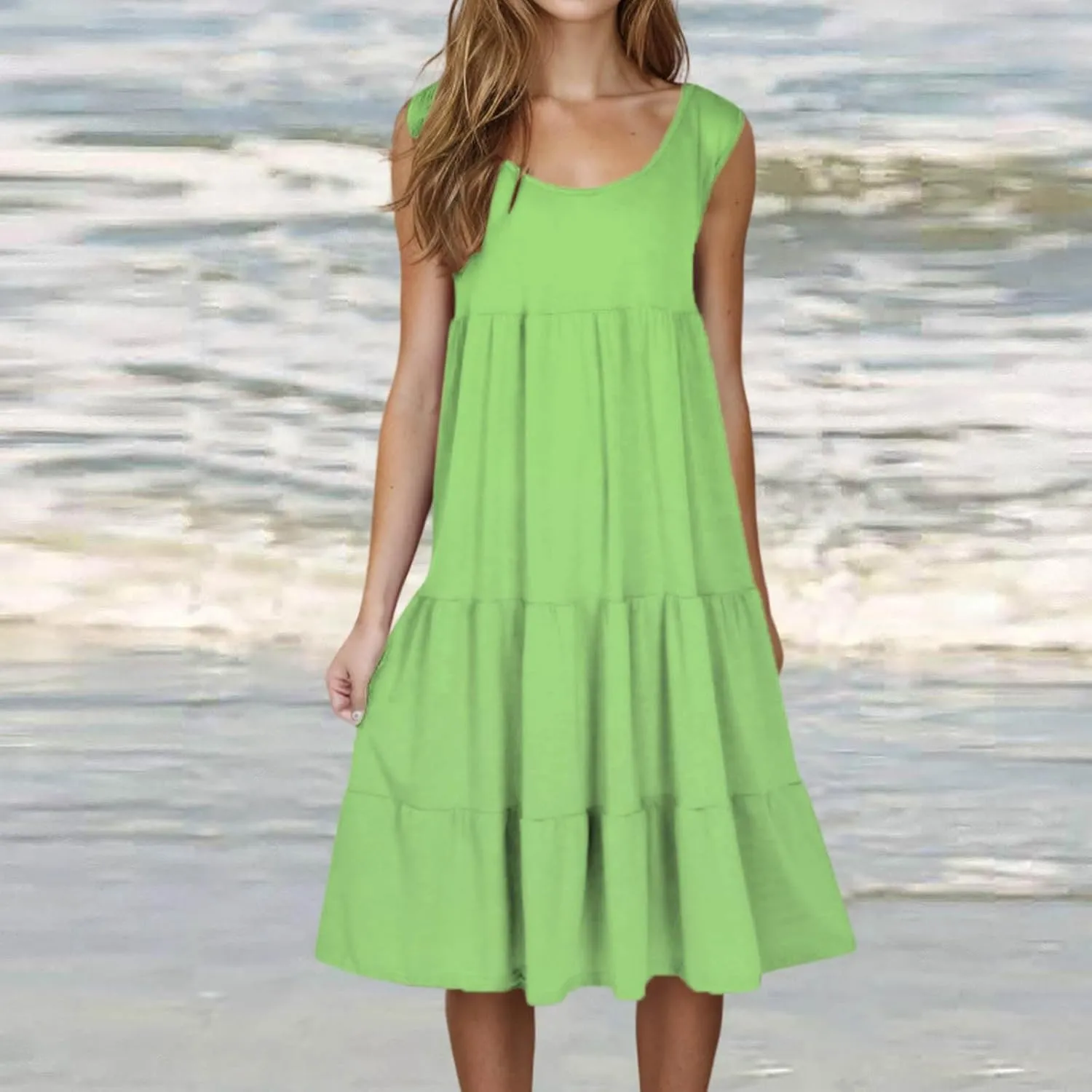 hlysgo Plus Size Summer Dresses for Women 2025 Casual Sleeveless Mini Beach Sundresses Flowy Tiered Tank Dress with Pockets
