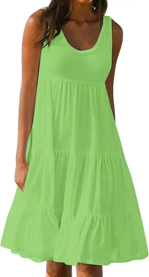 hlysgo Plus Size Summer Dresses for Women 2025 Casual Sleeveless Mini Beach Sundresses Flowy Tiered Tank Dress with Pockets