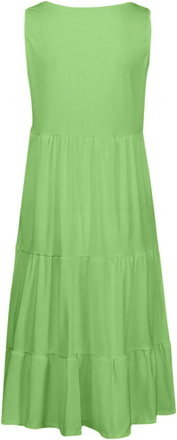 hlysgo Plus Size Summer Dresses for Women 2025 Casual Sleeveless Mini Beach Sundresses Flowy Tiered Tank Dress with Pockets